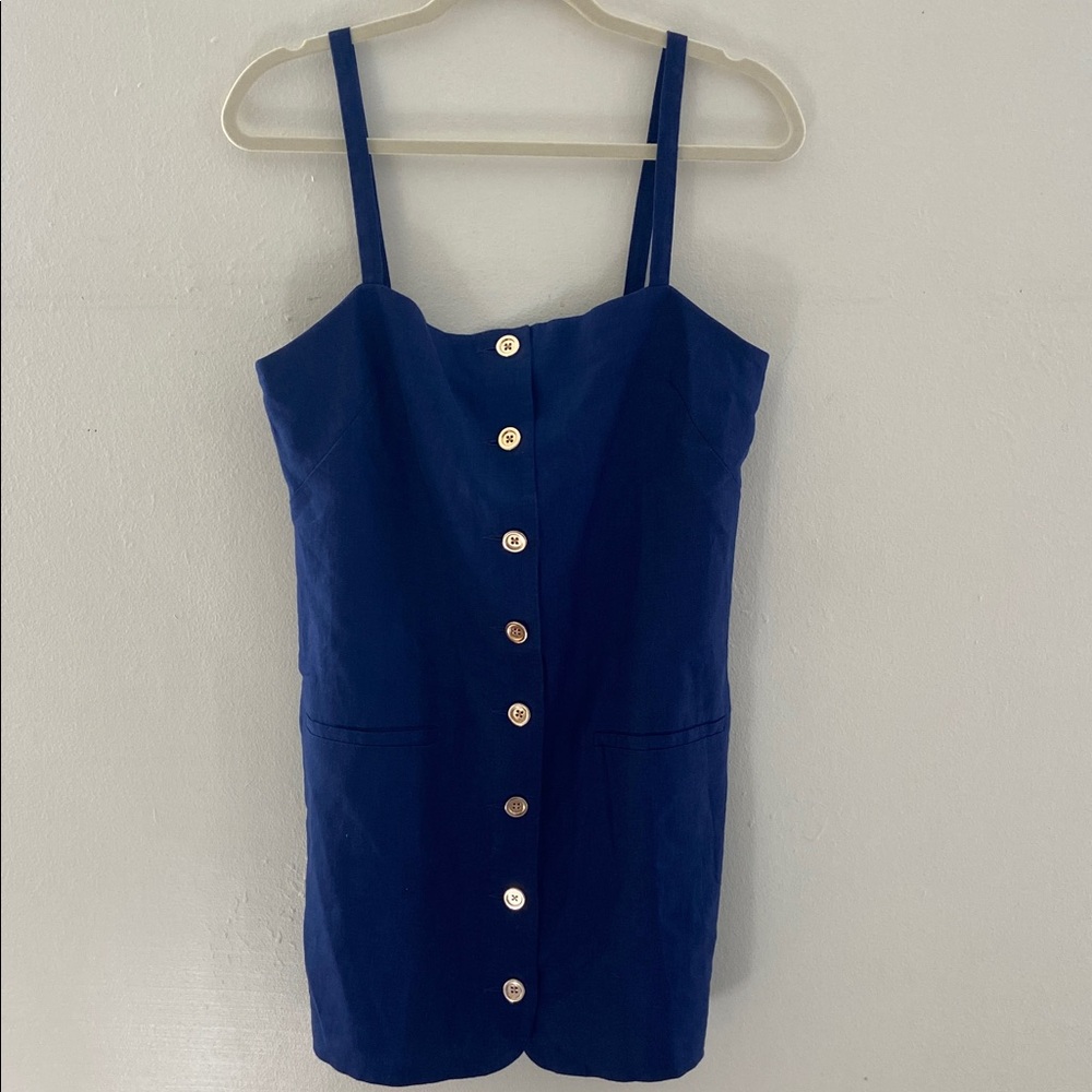 J. Crew Navy Blue Button-Front Mini Dress - Picture 5 of 13